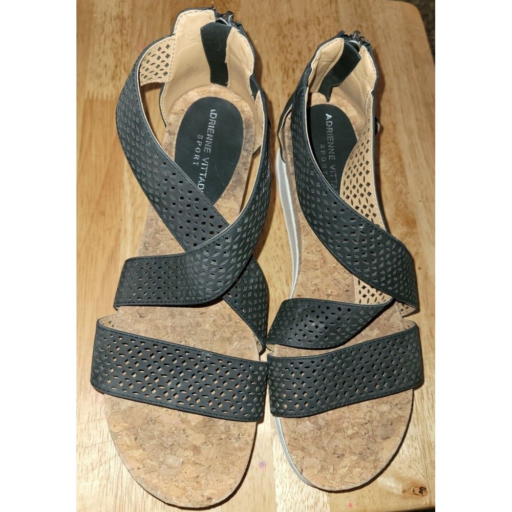 Adrienne Vittadini Womens Sandals Size 9.5 Black Zip Open Toe Comfort Shoe